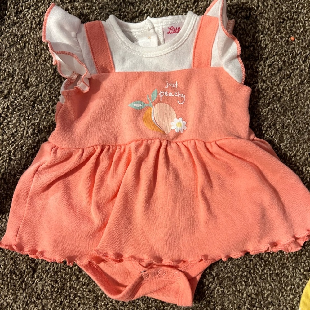 Peach Baby Romper with Ruffle Sleeves